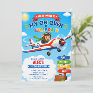 Aeroplane Cute Pilot Plane Party Boy 2nd Birthday  Invitation