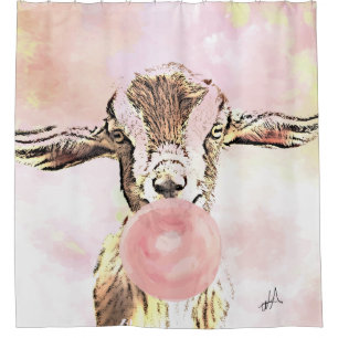 Aeroplane Ears Goat Blows Bubbles with Bubblegum Shower Curtain