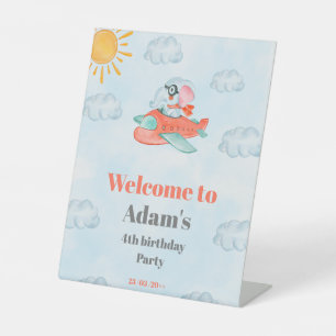 Aeroplane elephant pilot birthday Pedestal Sign