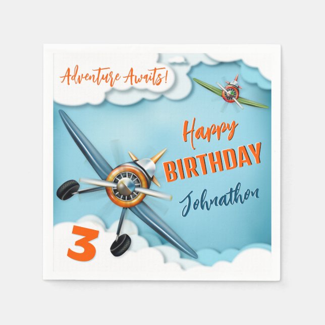 Aeroplane Fighter Pilot Boy Birthday Napkin (Front)