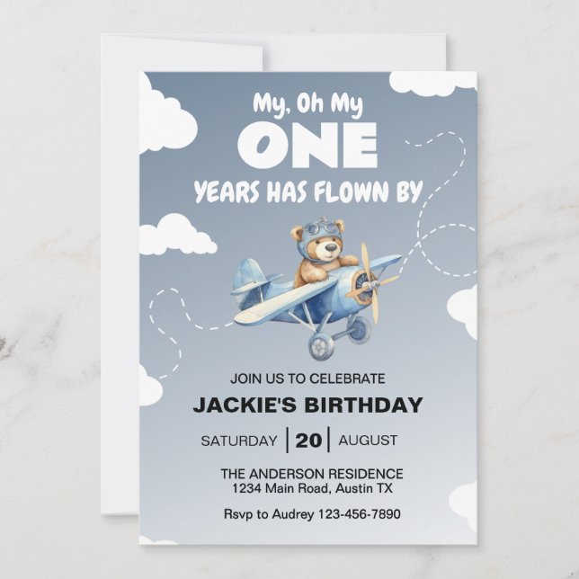 Aeroplane First Birthday Party Invitation (Front)