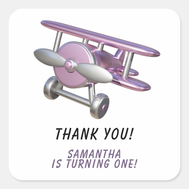 Aeroplane First Birthday Thank you Square Sticker (Front)