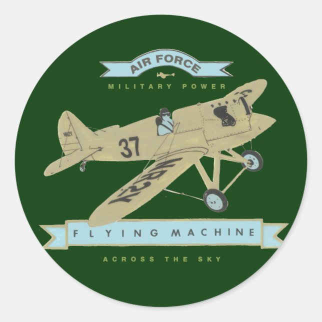 Aeroplane fly classic round sticker (Front)