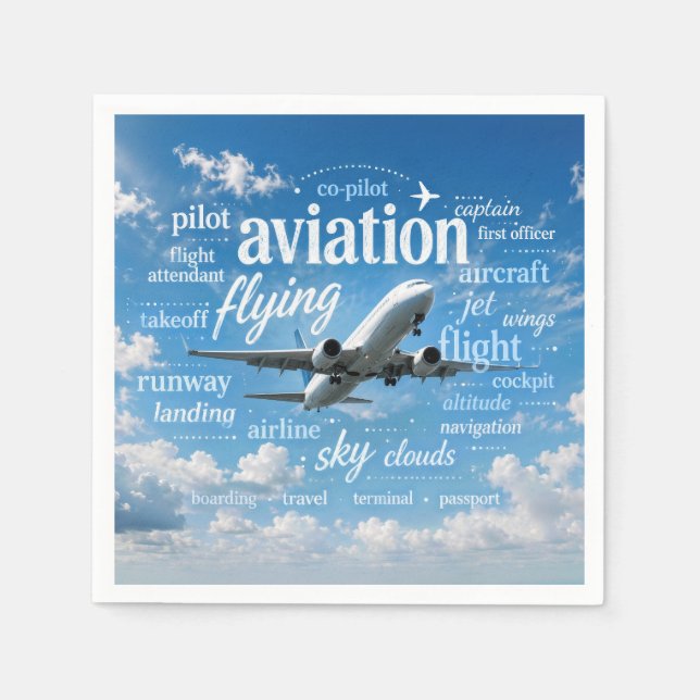 Aeroplane Flying in a Word Cloud Napkin (Front)