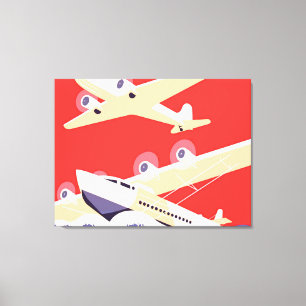 Aeroplane Flying Vintage WPA Colourful Canvas Print