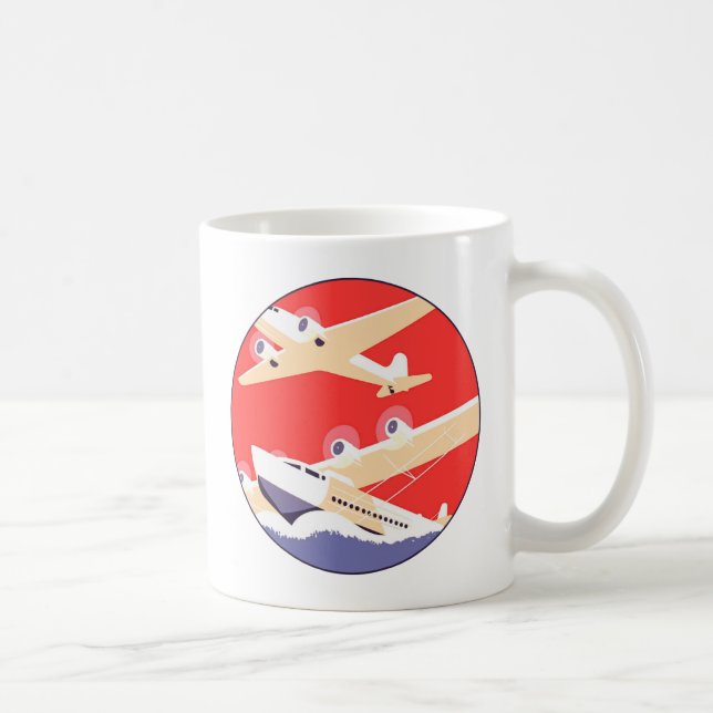 Aeroplane Flying Vintage WPA Colourful Coffee Mug (Right)