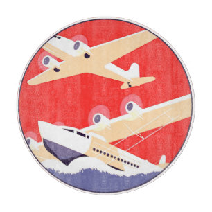 Aeroplane Flying Vintage WPA Colourful Cutting Board