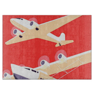 Aeroplane Flying Vintage WPA Colourful Cutting Board