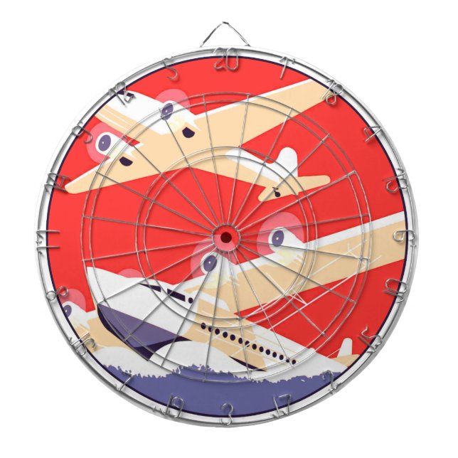 Aeroplane Flying Vintage WPA Colourful Dartboard (Front)