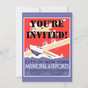 Aeroplane Flying Vintage WPA Colourful Invitation