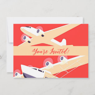Aeroplane Flying Vintage WPA Colourful Invitation
