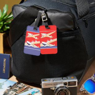 Aeroplane Flying Vintage WPA Colourful Luggage Tag