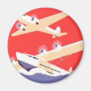 Aeroplane Flying Vintage WPA Colourful Magnet