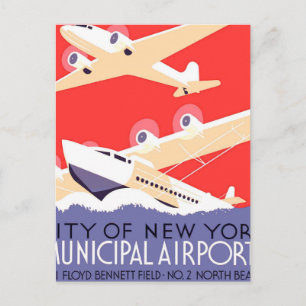 Aeroplane Flying Vintage WPA Colourful Postcard