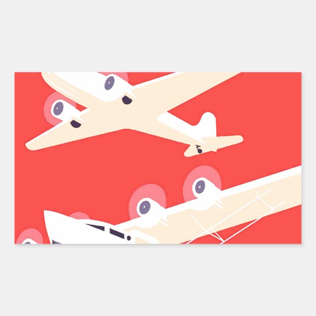 Aeroplane Flying Vintage WPA Colourful Rectangular Sticker (Front)