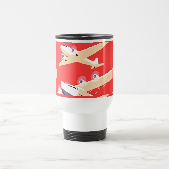 Aeroplane Flying Vintage WPA Colourful Travel Mug (Center)
