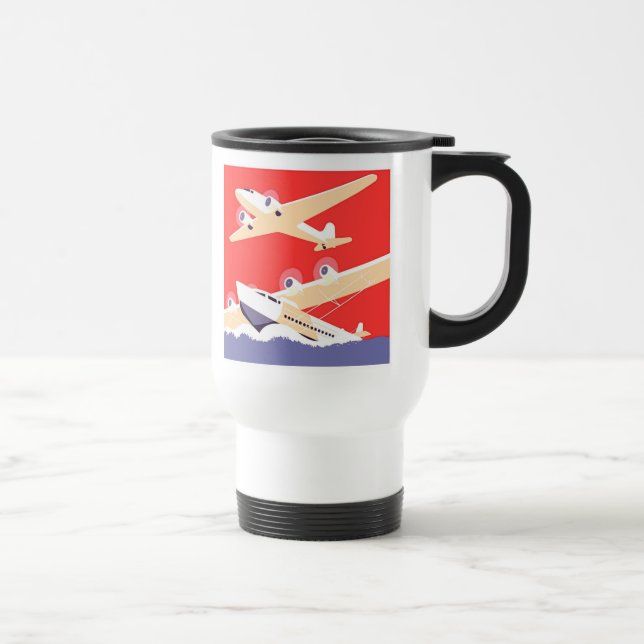 Aeroplane Flying Vintage WPA Colourful Travel Mug (Right)