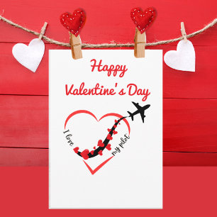 Aeroplane flying with hearts string,simple, modern card