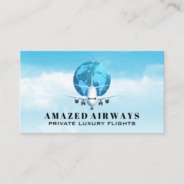 Aeroplane | Global Planet | Clouds Sky Business Card (Front)