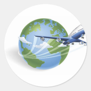 Aeroplane globe concept classic round sticker