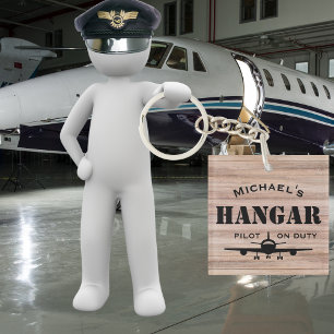 Aeroplane Hangar & Pilot on Duty Personalised Gift Key Ring