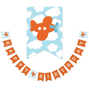 Aeroplane Happy Birthday Bunting Flags Orange