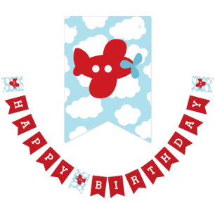 Aeroplane Happy Birthday Bunting Flags Red