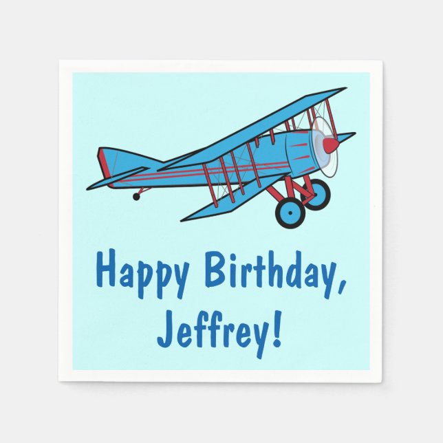 Aeroplane Happy Birthday Name Customisable Napkin (Front)