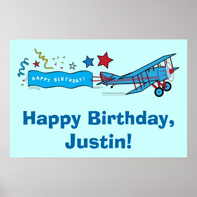 Aeroplane Happy Birthday Name Customisable Poster (Front)