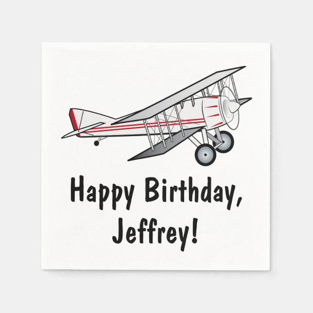 Aeroplane Happy Birthday Name Customizble Napkin (Front)