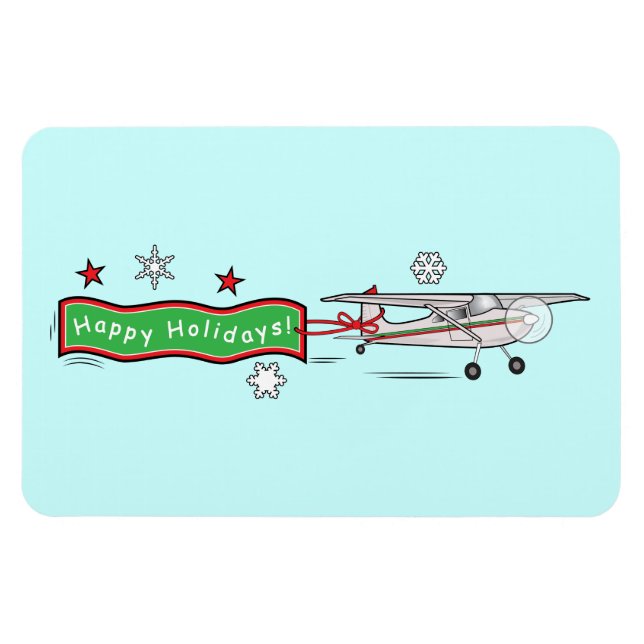 Aeroplane Happy Holidays Christmas Magnet (Horizontal)