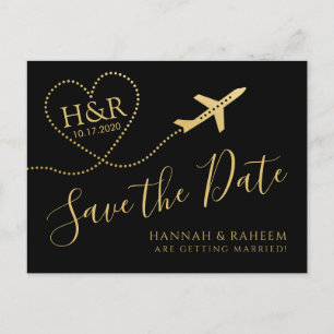 Aeroplane Heart Destination Wedding Save the Date Announcement Postcard