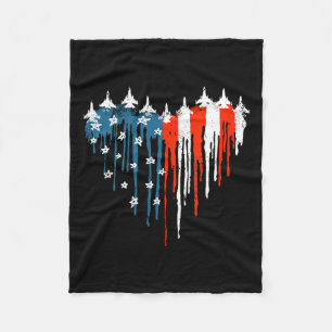 Aeroplane Heart Red White Blue American Flag 4th O Fleece Blanket