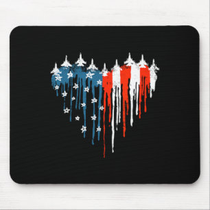 Aeroplane Heart Red White Blue American Flag 4th O Mouse Pad