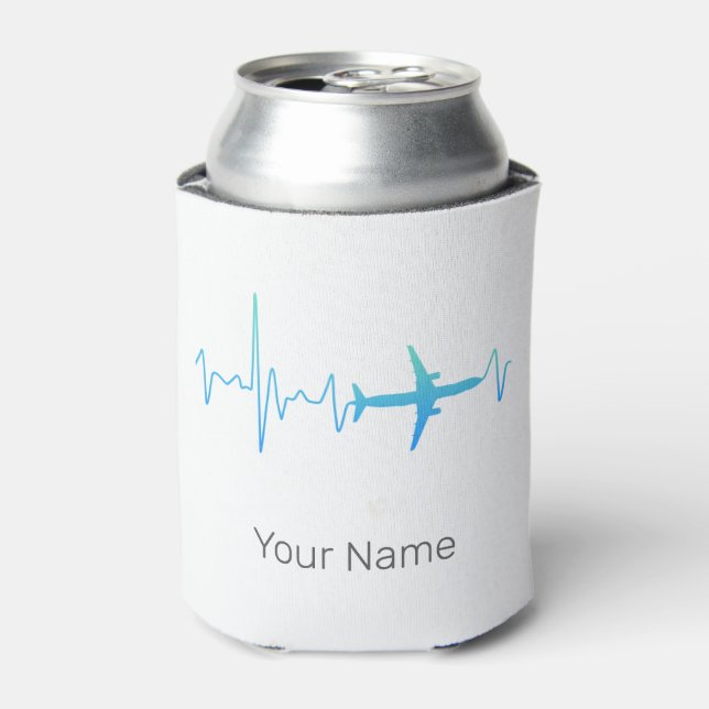 Aeroplane Heartbeat Retro Pilot Vintage Frequency Can Cooler (Can Front)