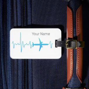Aeroplane Heartbeat Retro Pilot Vintage Frequency Luggage Tag
