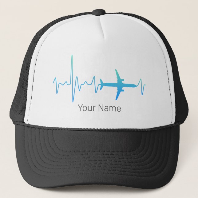 Aeroplane Heartbeat Retro Pilot Vintage Frequency Trucker Hat (Front)