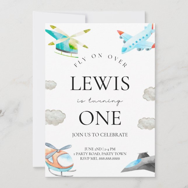 Aeroplane & Helicopter Birthday Invitation For Kid (Front)