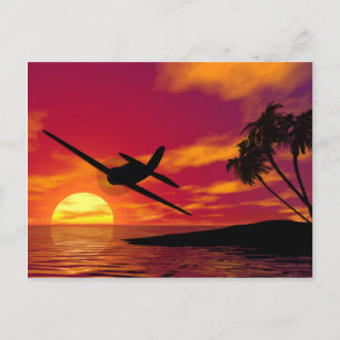 Aeroplane in a Tropical Sunset Postcard