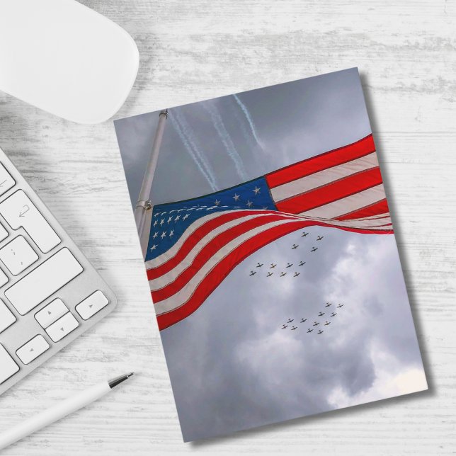 Aeroplane in Sky & American Flag, Fun, Patriotic Holiday Postcard (Creator Uploaded)