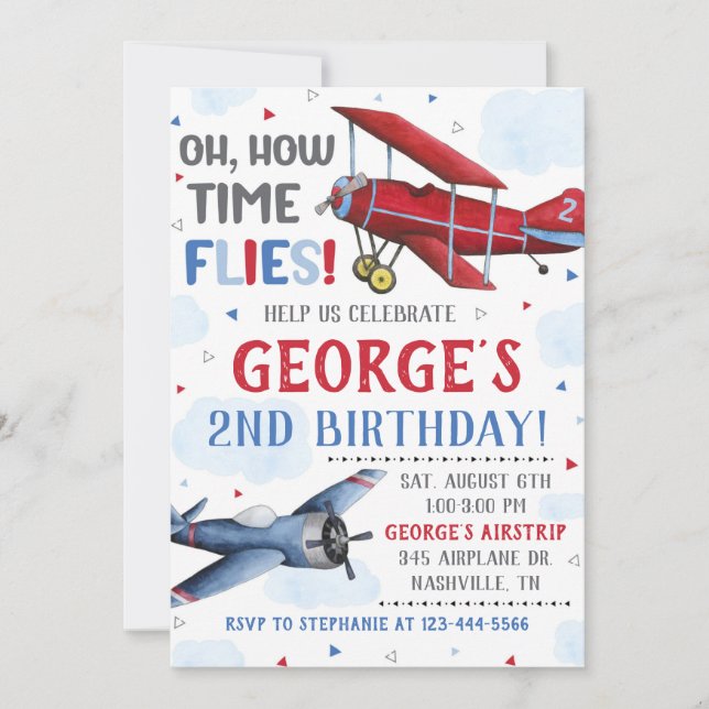 Aeroplane Invitation Boy Aeroplane Birthday Party (Front)