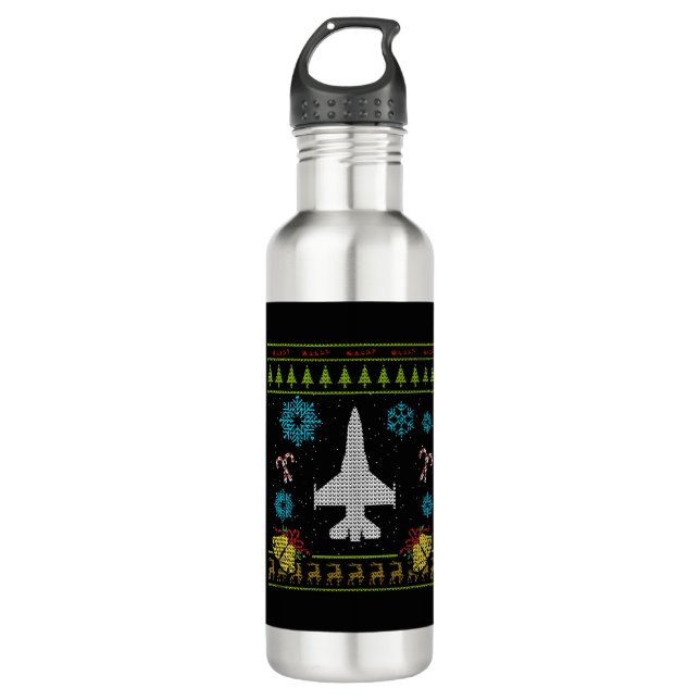 Aeroplane Jet Pilot Christmas Sweater Shirt 710 Ml Water Bottle (Front)