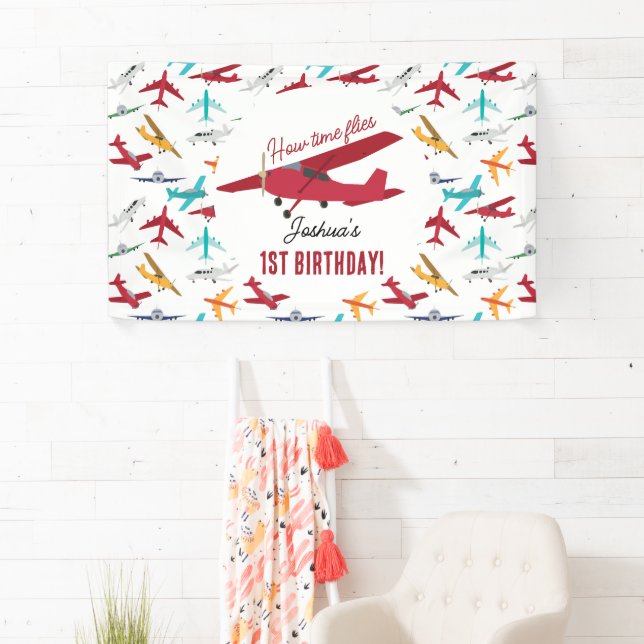 Aeroplane Kids 1st Birthday Party Time Flies Banner (Insitu)