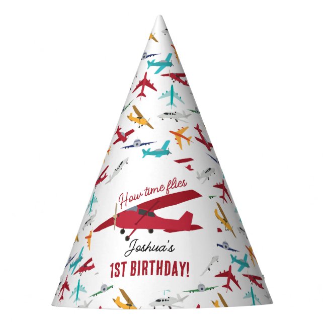 Aeroplane Kids 1st Birthday Party Time Flies Hat (Front)