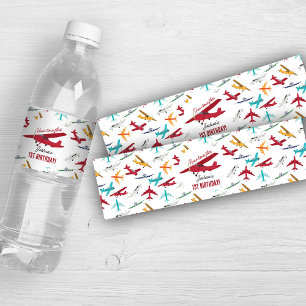 Aeroplane Kids 1st Birthday Party Time Flies Water Bottle Label