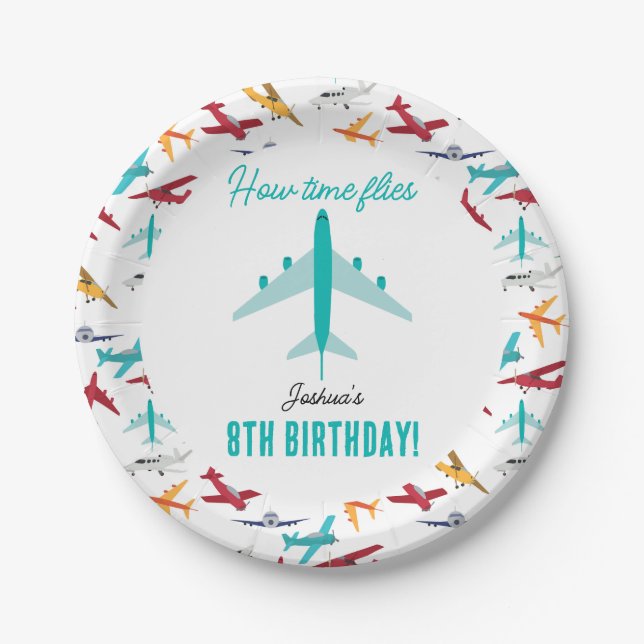 Aeroplane Kids Birthday Party Times Flies Paper Plate (Front)