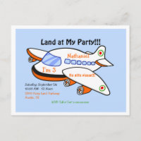 Aeroplane Land at My Birthday Blue Party Invitatio
