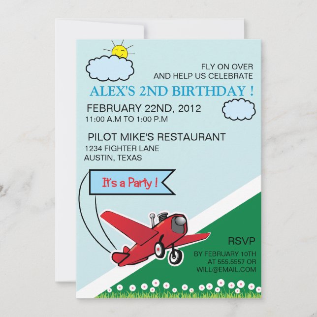 Aeroplane Landing - kids birthday invitation-5 Invitation (Front)