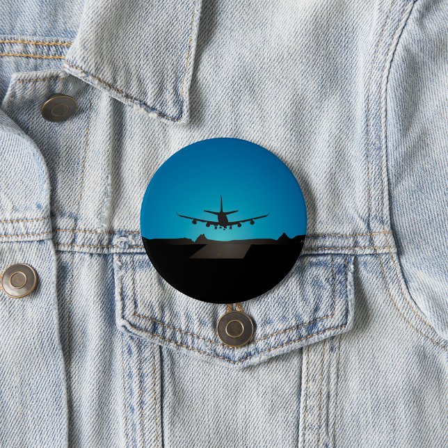 Aeroplane Landing Silhouette at Night  7.5 Cm Round Badge (Creator Uploaded)