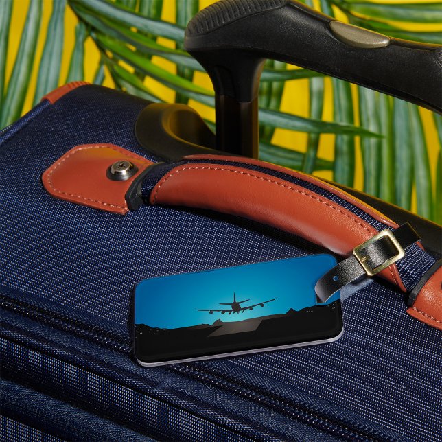 Aeroplane Landing Silhouette at Night  Luggage Tag (Creator Uploaded)